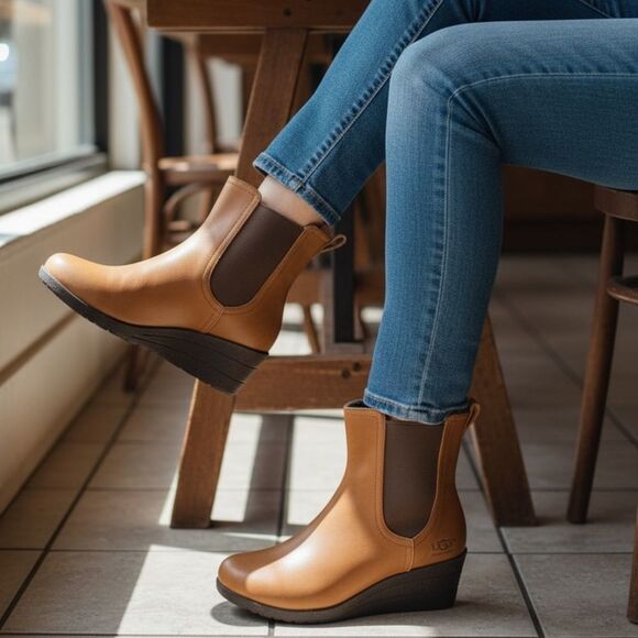 UGG Shoes - UGG Women’s Chestnut Dupre Leather Wedge Boots Size 7